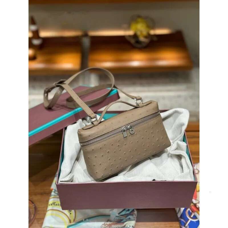 The Ostrich Print Small Square Fashion Simple Single Shoulder Crossbody Head Layer Cowhide Handbag Women's Makeup Bag
