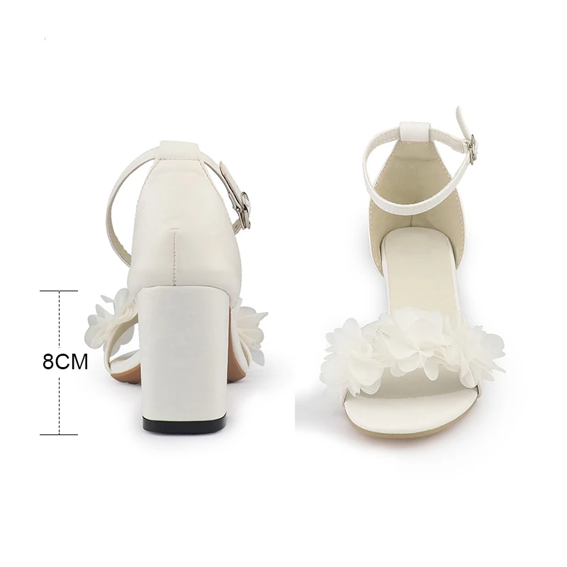 White Flower Sandals Summer Wedding Bride Black Thick Heels Party Shoes Fashion Open Toe Women Pumps Dl01887 Youmaidress