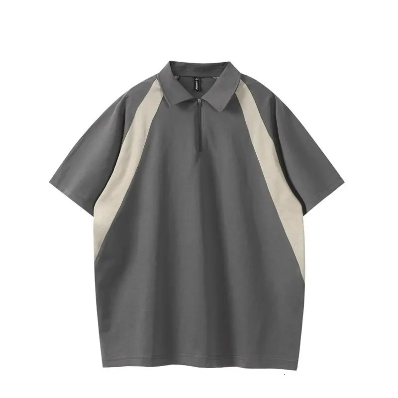 Mens Summer Splice Fashion Short Sleeve T-shirt Cityboy Streetwear Retro Loose Casual Zipper Polo Shirts Mens 250321