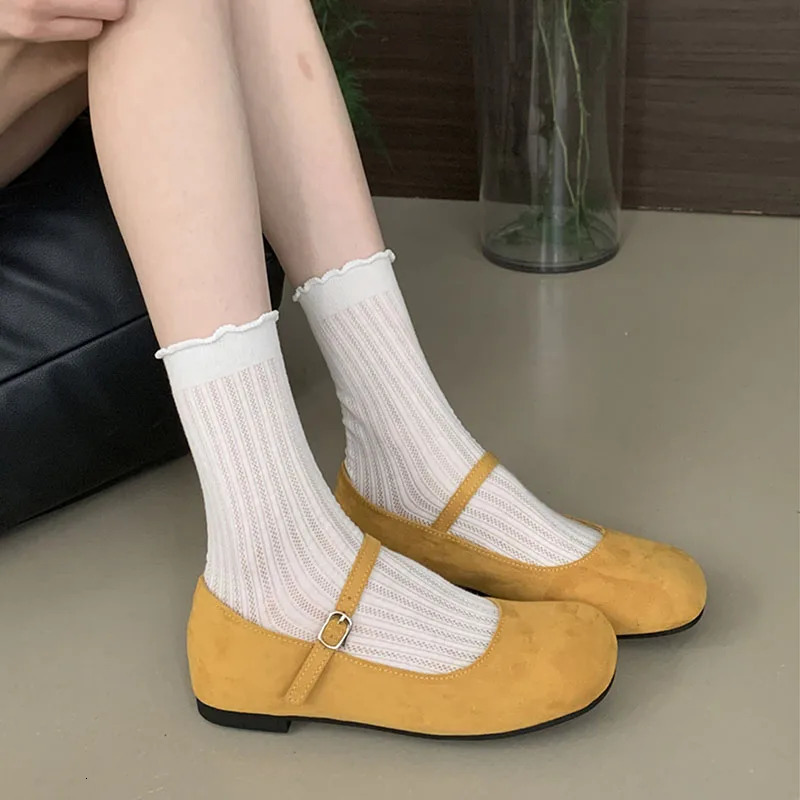 Female Fashion Shallow Footwear Flats Mary Janes Shoes For Women In Spring Summer Buckle Strap Ladies Flats With Shoes 250322
