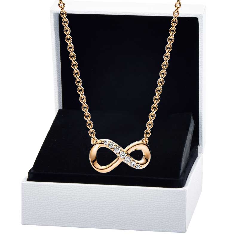 Sparkling Golden Infinity Necklace 925 Sterling Silver Chain For Women Wedding Gift Jewelry Gold Pendant Designer Necklace with Retail Box Top Quality Wholesale