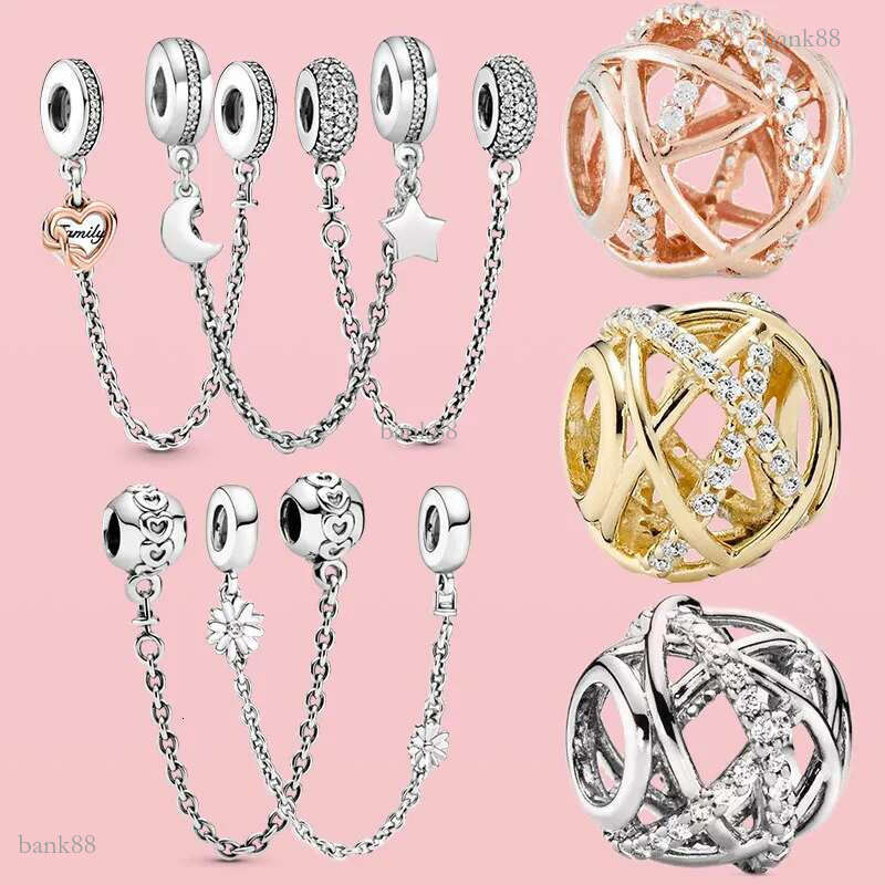 925 Silver bead fit Charms Charm Bracelet Openwork Round Infinity Love Flower Moon Safety Chain charmes ciondoli DIY Fine Beads Jewelry