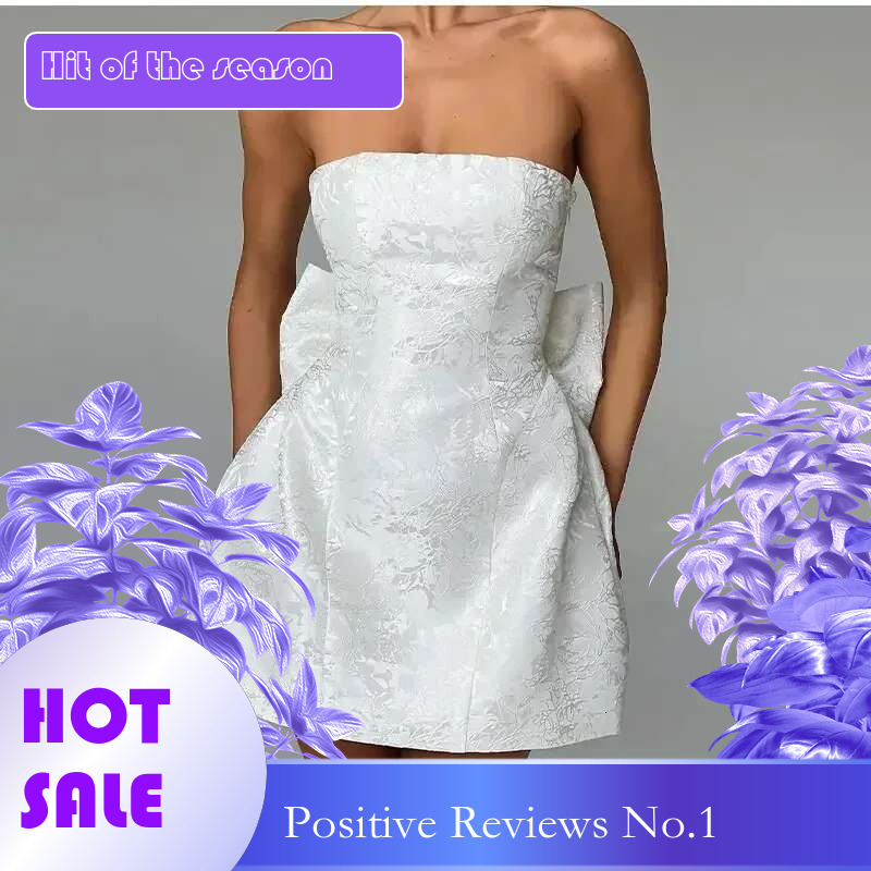 Dongdumaoyi Damesmode Zoete Getailleerde Jacquard Strapless Mini Damesjurk Met Strik