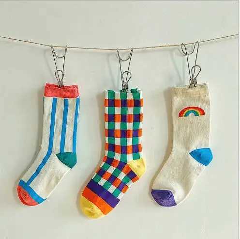 1-8 autumn boys and girls socks rainbow checkered childrens socks X2503221