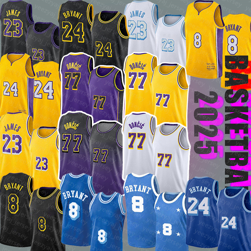 Basketball Jerseys Los Angeleses shirt Black Mamba No. 23 LeBrons James 24 Bryant 77 Lukas Doncic Doncic purple Lakeres gradient breathable embroidery