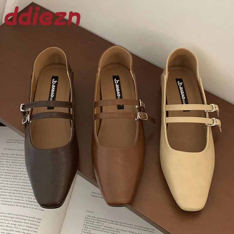 Fashion Buckle Strap Women Flats Mary Janes Shoes In Spring Summer Female Shallow Footwear Ladies Flats With Shoes 250322