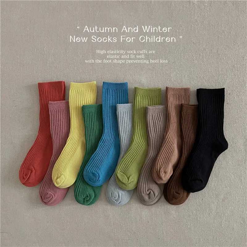 1 pair of candy colored childrens socks soft cotton double needle spring childrens tube socks for girls and boys school sports socks 1-12 years X25032