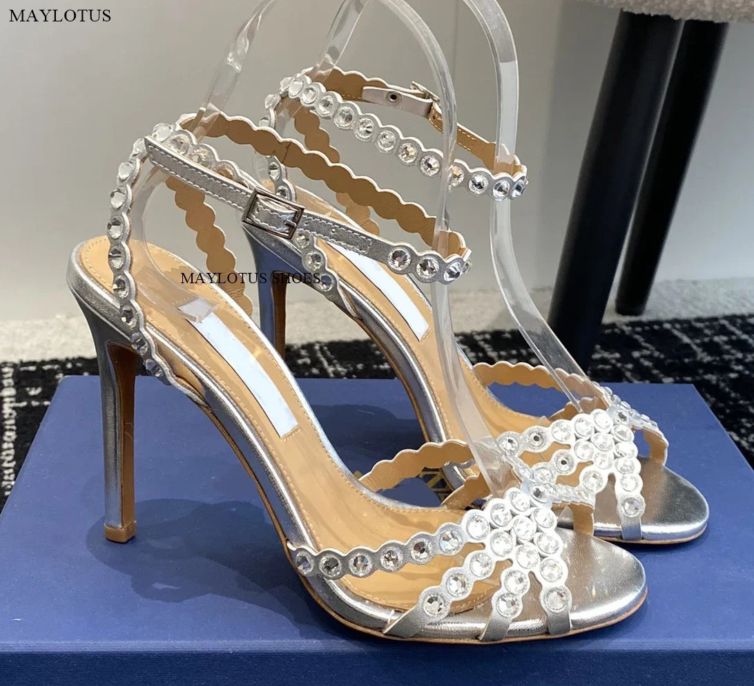 Snc Nude Peep Toe Crystal PVC Sandals Ankle Buckle Strap Thin High Heels Sandals Woman Summer Lady Stilettos Shoes on Heels 250321
