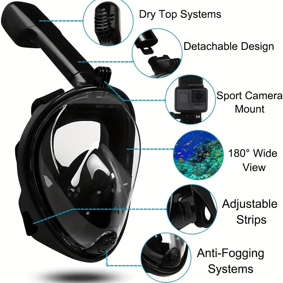 Full Face Snorkel Mask with Latest Dry Top SystemFoldable 180 Degree Panoramic View Snorkeling Mask with Camera MountSafe Brea 250321bj - view 6