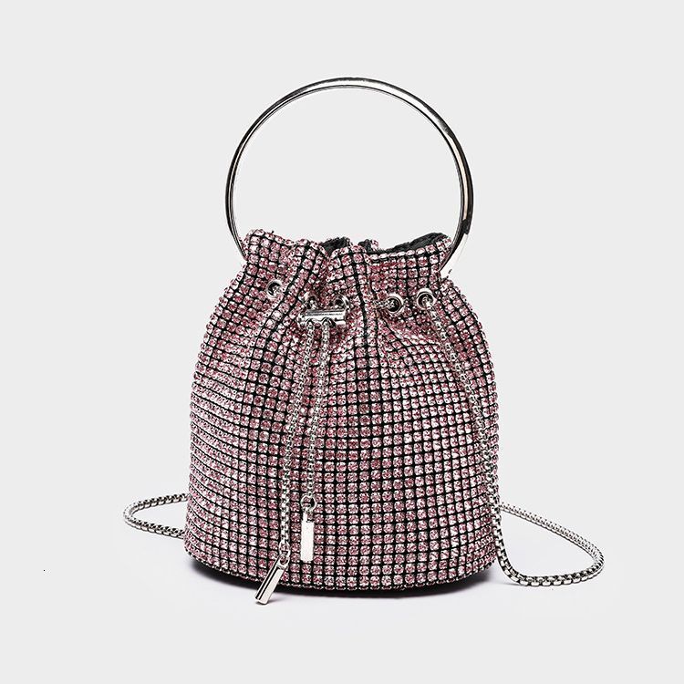 2025 new bucket womens shoulder diagonal cross handbag tassel shrink chain bag