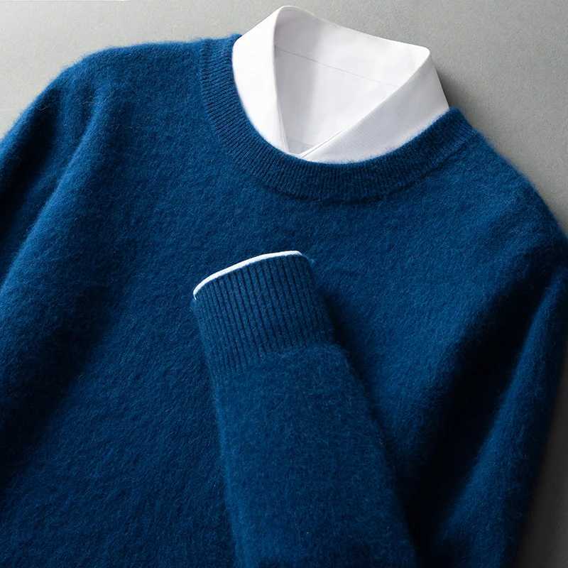Mens 100% mink cashmere sweater loose autumn winter youth solid color long sleeved zipper round neck knitted bottom sweater W250322
