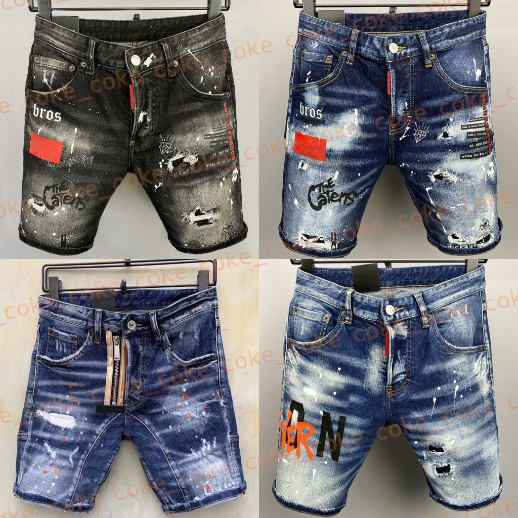 Mens Designer Summer Denim Shorts High Quality Jeans For Men Fashion Slim raggedy paint splash Short Pants
