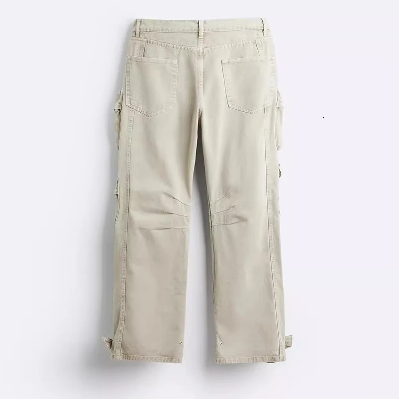 Trendy Denim Cargo Pants Mens Vintage Multi Pockets Patchwork Loose Straight Jeans Men Spring Fall Fashion Solid Color Trousers 250319