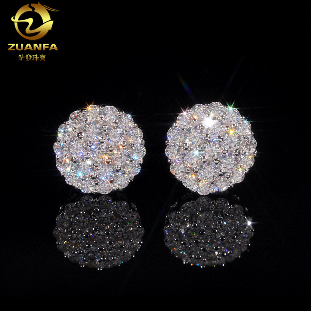 Diamond heating sales new S925 pure silver inlaid with D-color round Mozambique earrings classic earrings for men and women