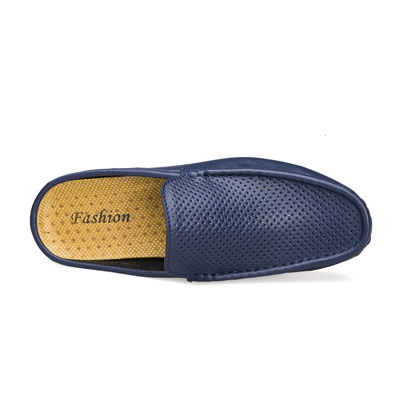 Fashion Men Half Loafers Genuine Leather Slippers Loafer Slides Breathable Mules for Man Outdoor Lightweight Half Shoes 250321