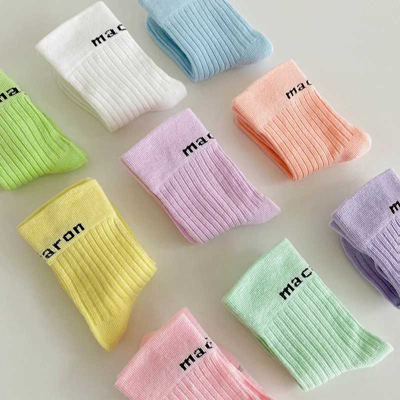 3 pairs of spring candy colored childrens socks soft with letters suitable for little girls and boys baby cotton socks X2503221