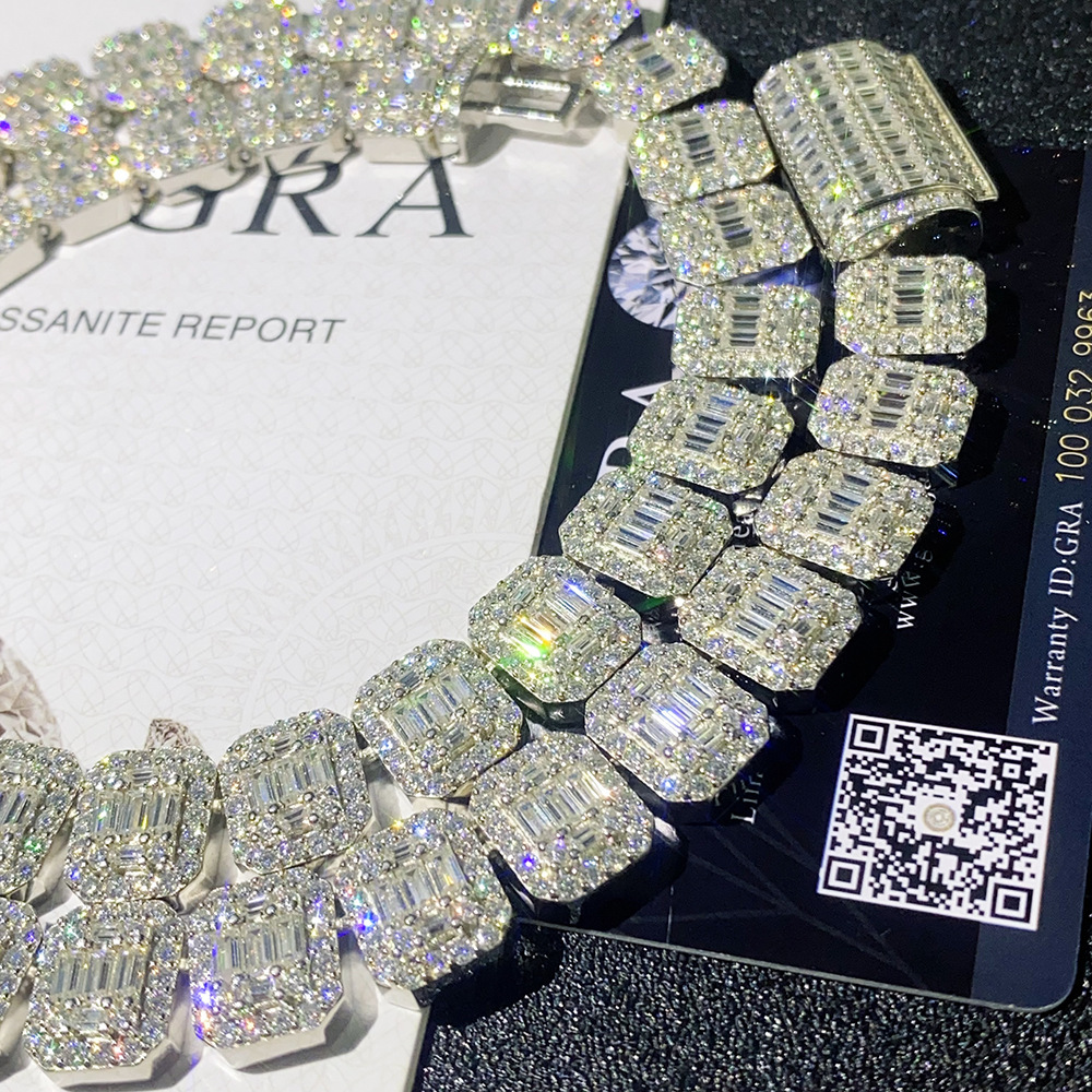 Hot selling 13mm ladder S925 silver inlaid moissanite Cuban chain hip-hop necklace bracelet