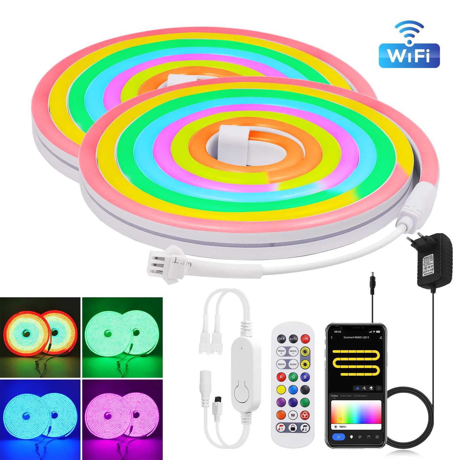 10M 20M RGBIC neon light LED strip light 12V 24V intelligent WIFI 84LED/M with music synchronized dreamy color chasing rope light X250322