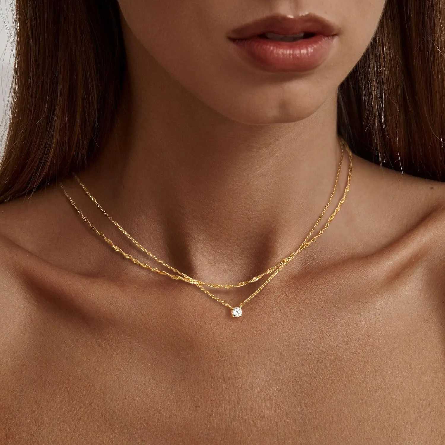 Womens Diamond Necklace K Gold/Pure Silver Necklace Simple Gold Plated Jewelry NecklaceXJ250322