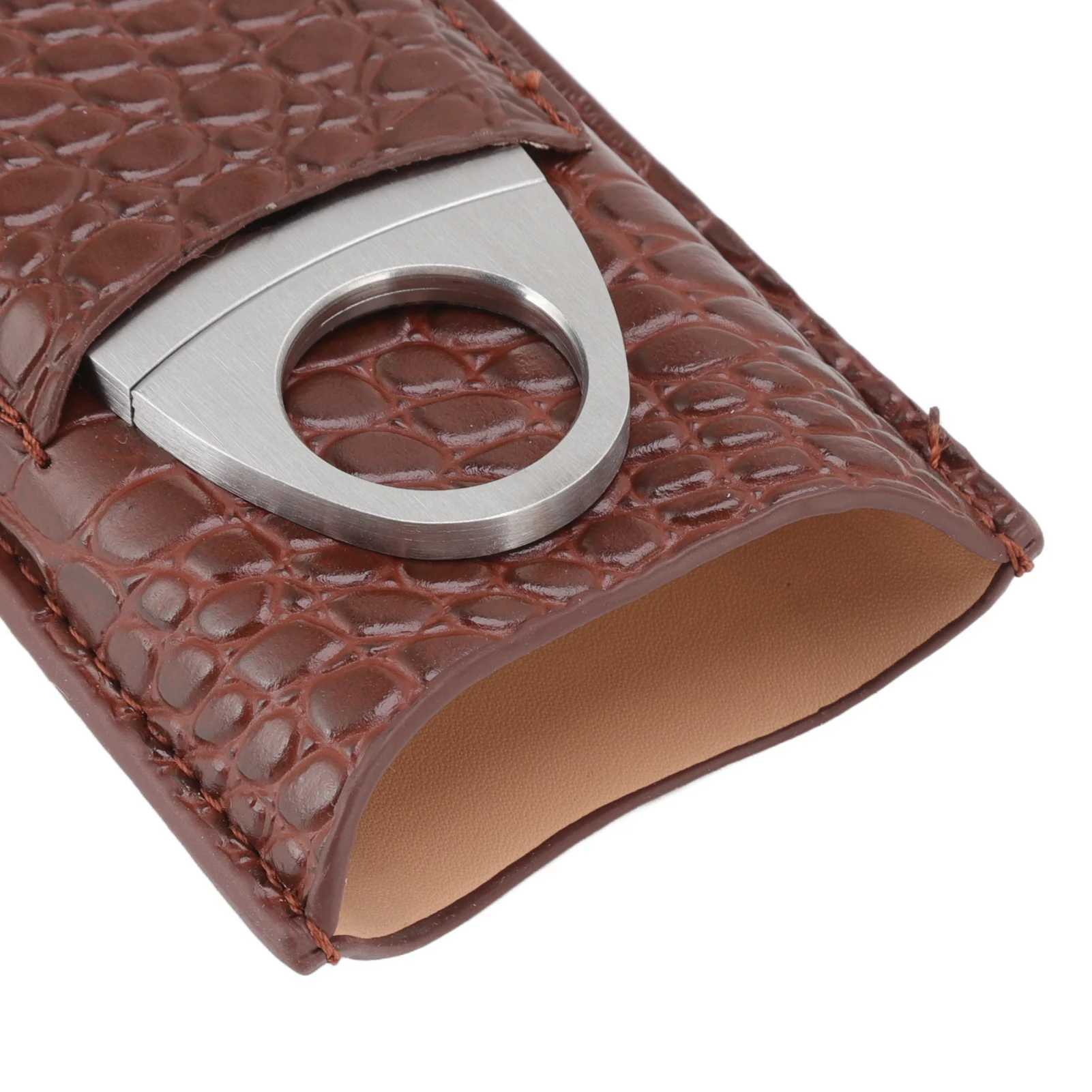 Leather Travel Cigar Case with Cigar Clipper Wear Resistance Portable Cigar Holder Protective Case for 2Pcs Cigars Office PartyC250322