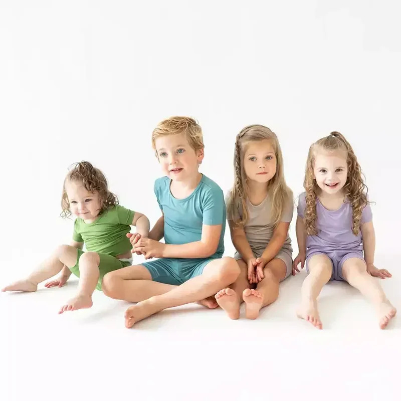 Bamboo Fiber For Kids Pyjamas Solid Long Sleeve Pants Breathable Sleepwear Clothes Toddler Boy Girl Loungerwear Outfits 250321