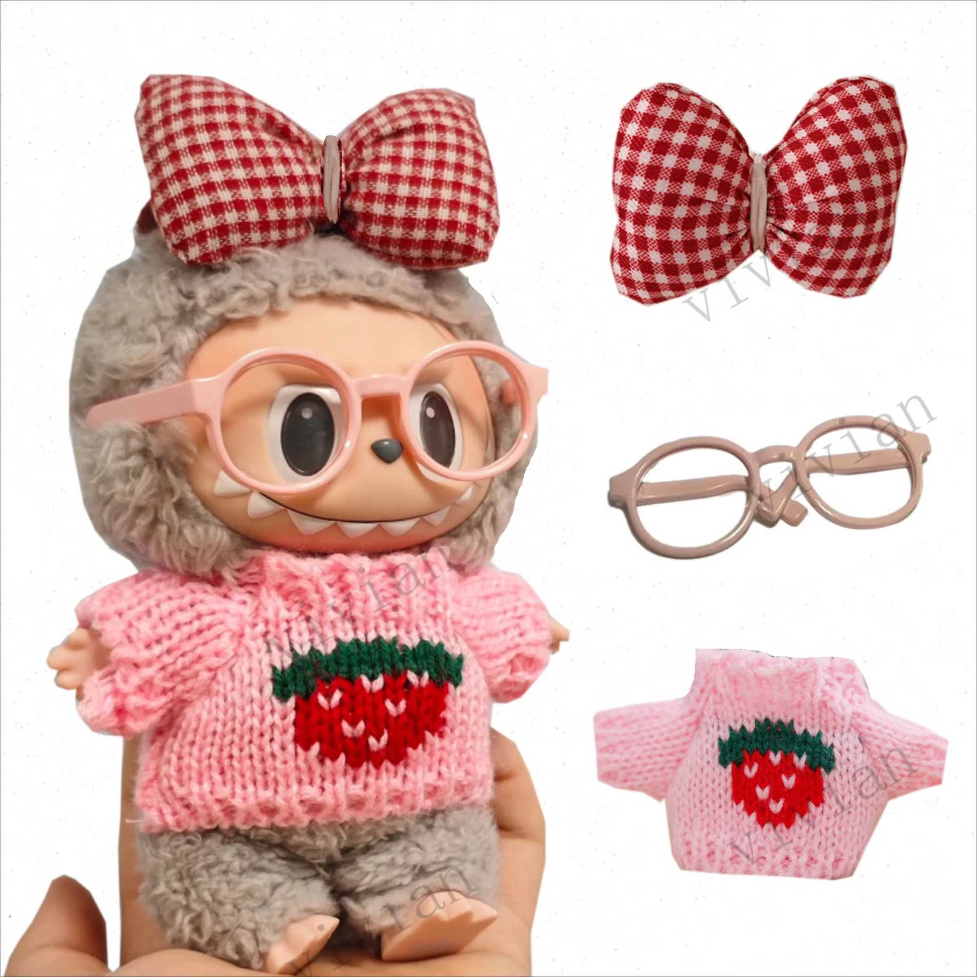 Mini Dolls Clothes Outfit Accessories for Korea 15-17cm Labubu New Years Clothes Strberry sweater polka dot bow Clothing Z250322