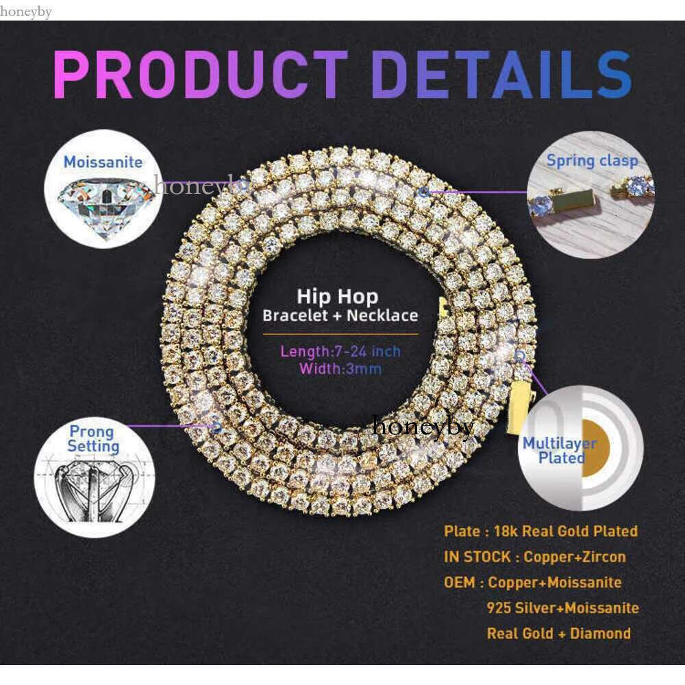 necklace moissanite chain Pendant Cross Hip Hop Vvs Moissanite Dia Tennis Chain Sier for Women Men Jewelry