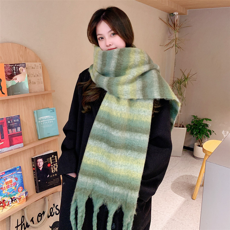 K200 Circle yarn scarf autumn and winter new thickened men and women's same style imitation cashmere tassel thick braid dog tail striped scarf