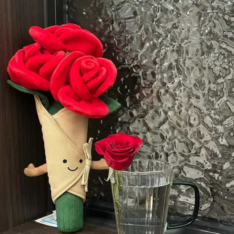 Cartoon Rose Pillow Plush Doll Tulip Bouquet Holding Flowers Cute Fun Valentines Day Gift Soft Toy for All Ages X250322