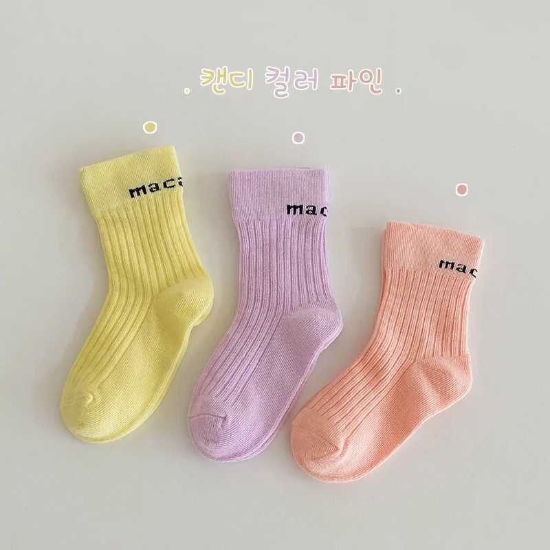 3 pairs of spring candy colored childrens socks soft with letters suitable for little girls and boys baby cotton socks X2503221