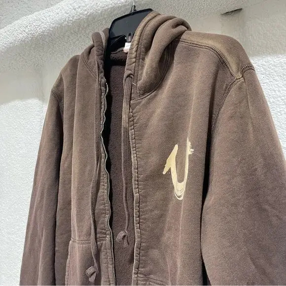 Y2K Brown Vintage Zipper Hoodie Tops Men Women Horseshoe Sweatshirts Harajuku Graphic Print Oversized Hoodies Clothing 250322