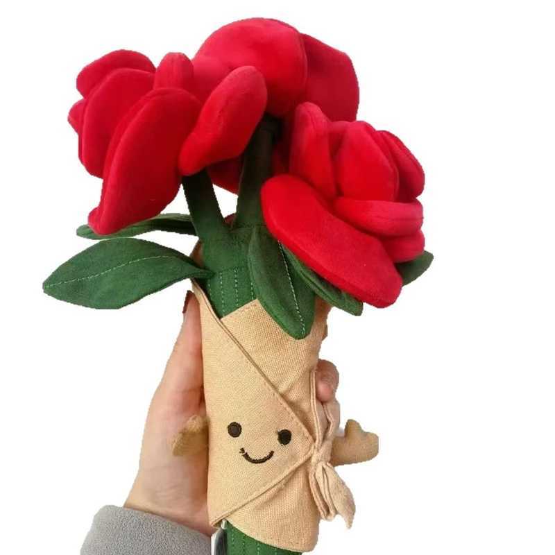 Cartoon Rose Pillow Plush Doll Tulip Bouquet Holding Flowers Cute Fun Valentines Day Gift Soft Toy for All Ages X250322