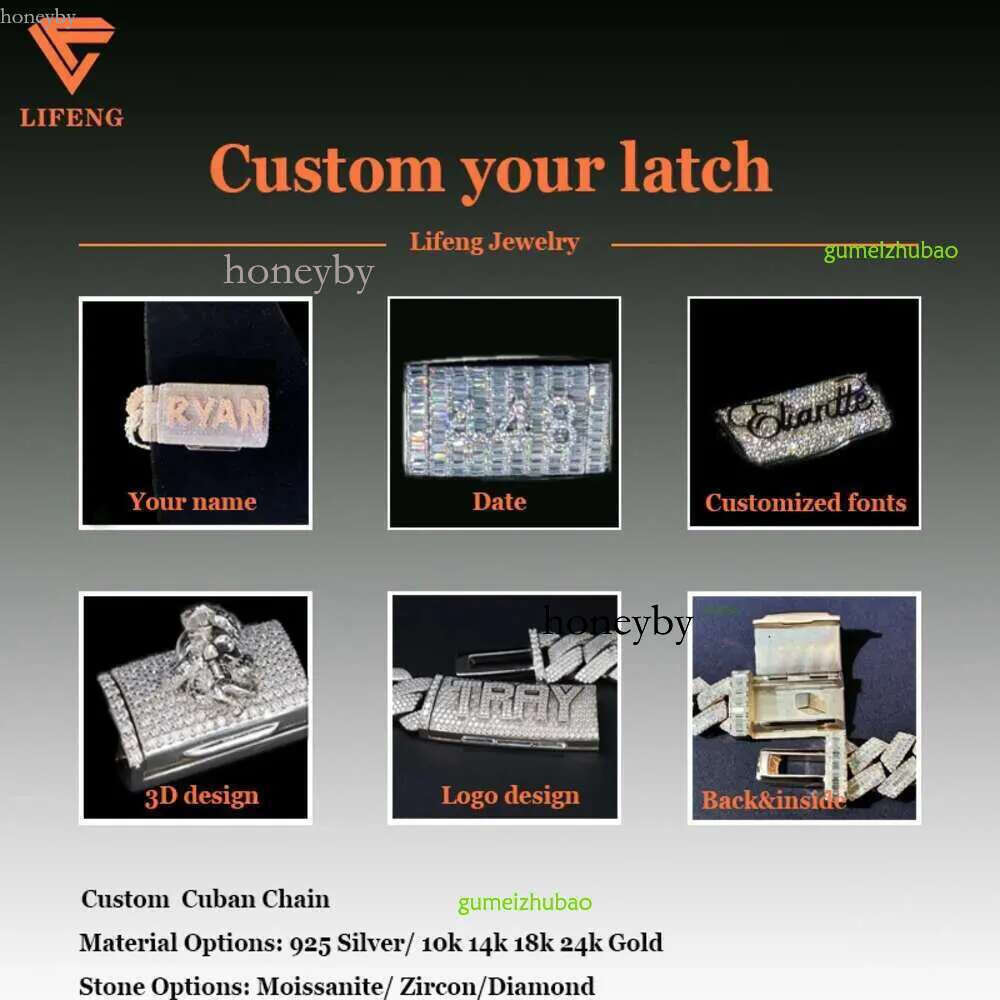 Lifeng Jewelry 30mm Width Vvs Moissanite k Baguette Dia Sterg Sier Cuban White Gold Necklace Custom Chain