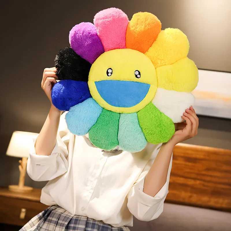 40cm Kawaii smiley face sunflower filled plush toy pad holding pillow automatic decoration for home bedroom doll girl giftXJ250321