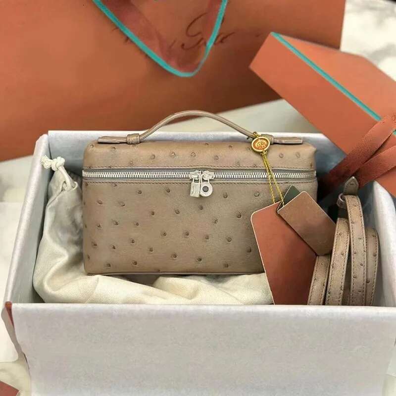 The Ostrich Print Small Square Fashion Simple Single Shoulder Crossbody Head Layer Cowhide Handbag Women's Makeup Bag