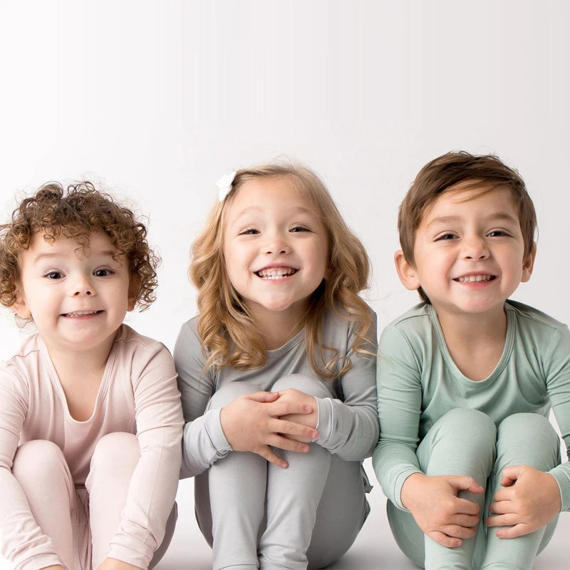 2025 Bamboo Fiber Toddler Kids Pajamas Clothes Solid Hight Elasticity Breathable Sleepwear Set For 9M-7T Boy Girl Loungewear 250321