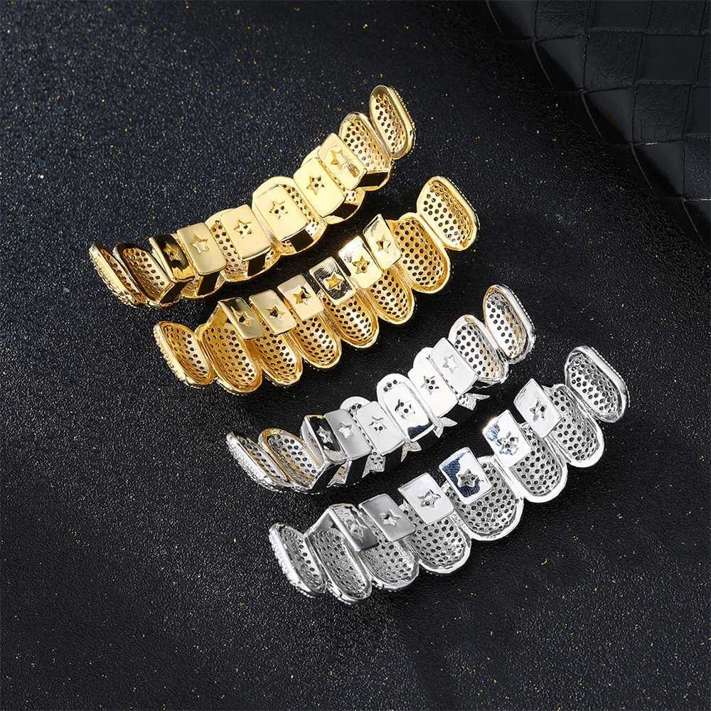 D Z New Teeth Grillz Prong With Bling AAA CubicStones Silver Color Eight Top Bottom Vampire Grills Set For Hip Hop GiftXJ250322