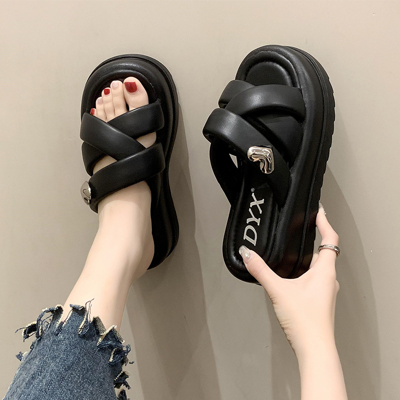 Round toe single shoes Designer Slipper free Shipping Sandals thick soled sandals straight shoes small sponge slippers