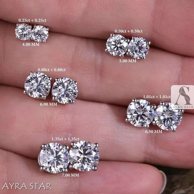 Ready Ship Lab Grown Dia Stud Earrings 0.25CT to 3CT FROM India in S Sterg Sier GOLD Quick Delivery