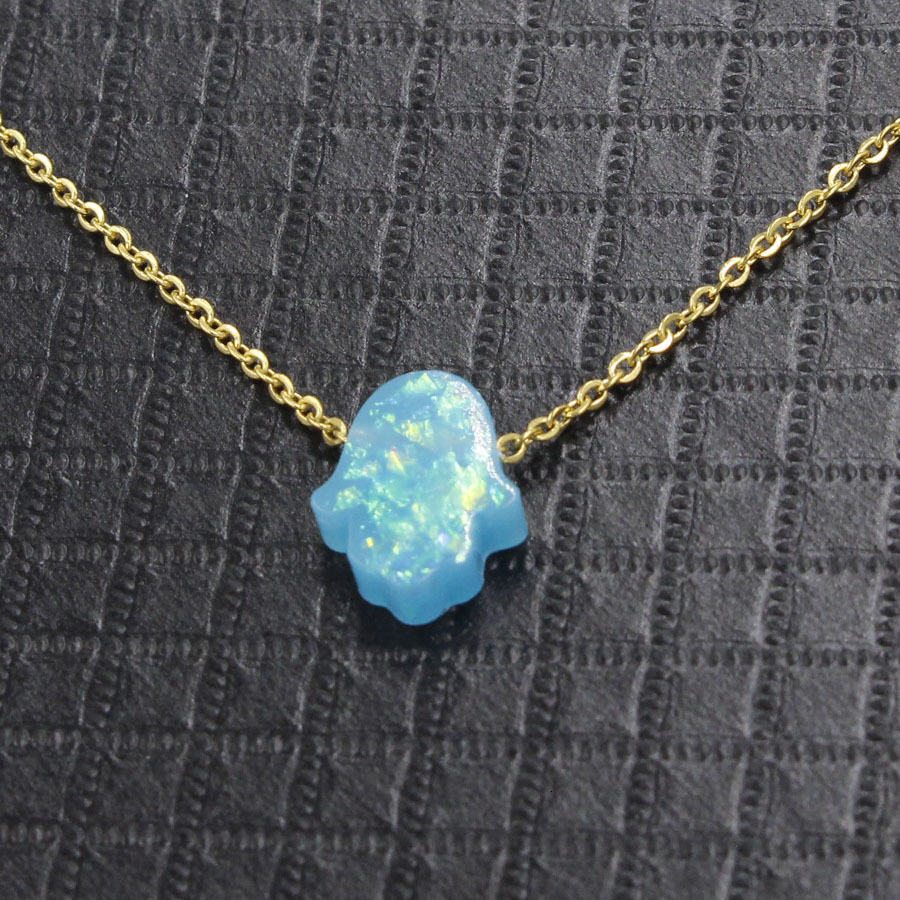 New Gold Synthetic Opal Hand Lucky Palm Opal Stone Fresh Candy 9-Color Pendant Necklace241112