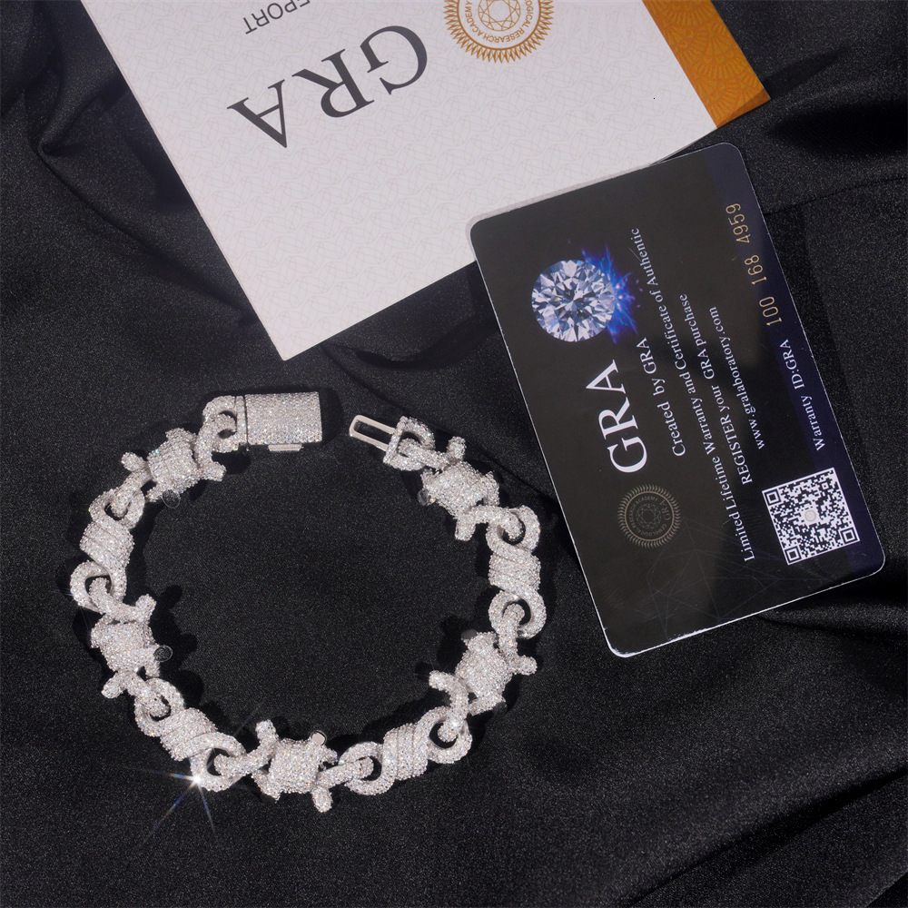 New 8-character 15mm Fried Dough Twists Cuban bracelet 925 silver vvs Mo Sang stone jewelry for men and women