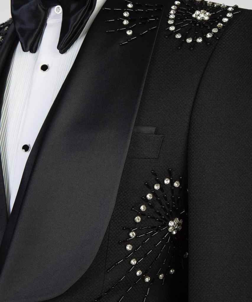 Exquisite New Fashion One Piece Black Spring Summer Men Suits Set Blazer With Shawl Lapel Beads Sequins Customized Groom Wedding Tuxedo Formal Prom Ja