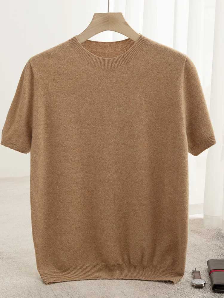 New Summer Autumn Mens 00% Merino Wool Pullover O-Neck Short Sleeve Jumper Cashmere Sweater Soft Casual Tops T Shirt 2 Color W250322