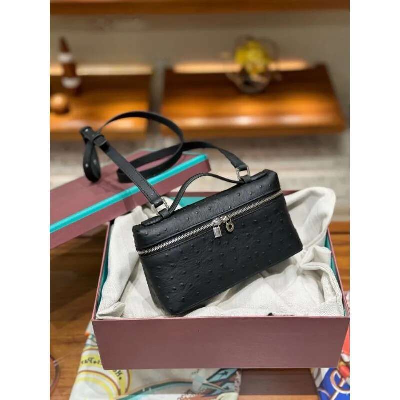 The Ostrich Print Small Square Fashion Simple Single Shoulder Crossbody Head Layer Cowhide Handbag Women's Makeup Bag