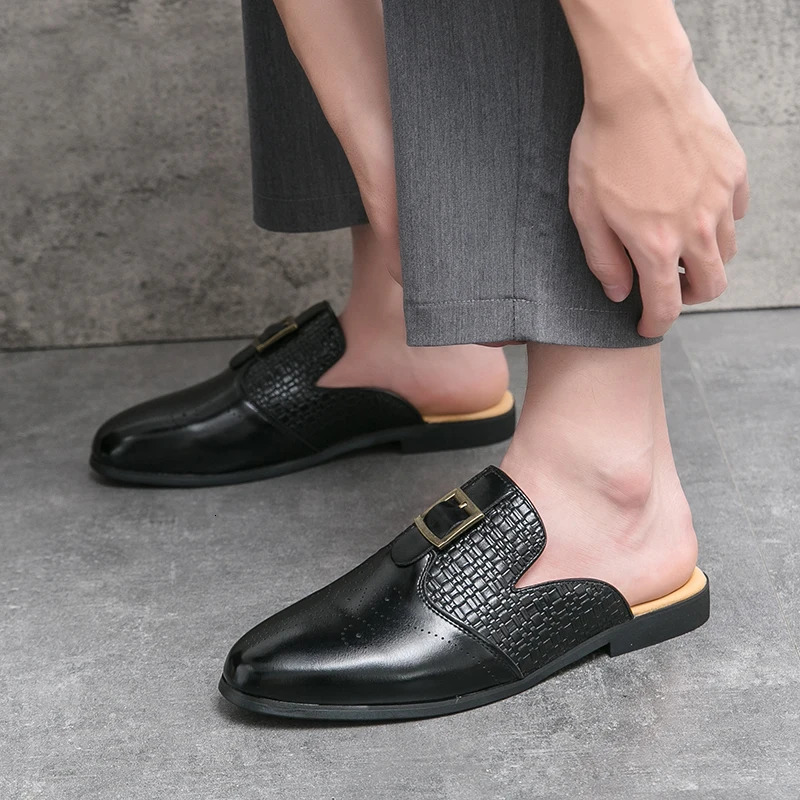 Summer Men Half Slippers Driving Brogues Shoes Male Belt Buckle Casual Mules Moccasins Breathable Penny Loafers Zapatos Hombre 250321