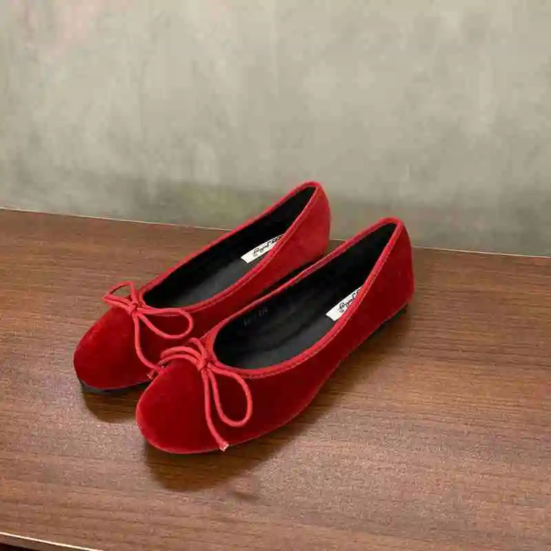 Red Women Flat Shoes Fashion Shallow Slip On Ladies Elegant Ballerinas Shoes Soft Flat Heel Outdoor Casual Mary Jane 250322