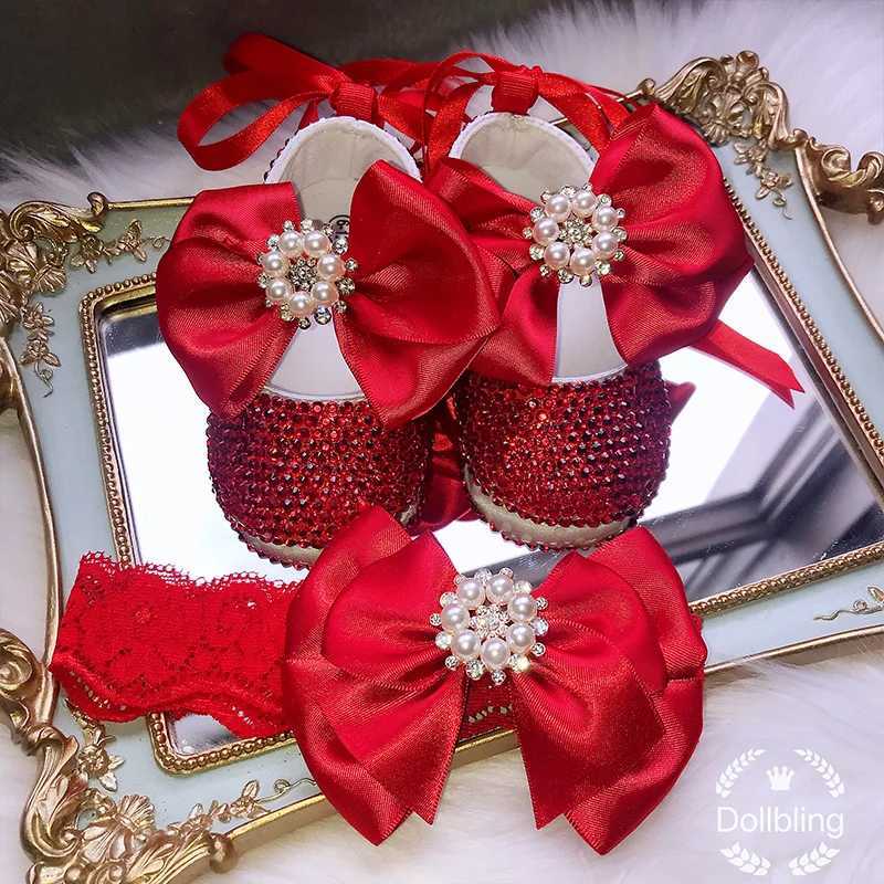 Dollling Girls Baby Shoes Newborn Gift Happy New Year Baptist Shoes Red Shoes Handmade Mommy Daughter Outfit Bling Botties X250322