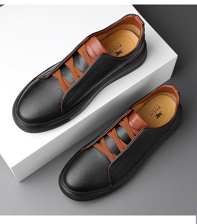 British new men's leather shoes bean shoes a slip-on set feet lazy shoes soft sole soft short casual