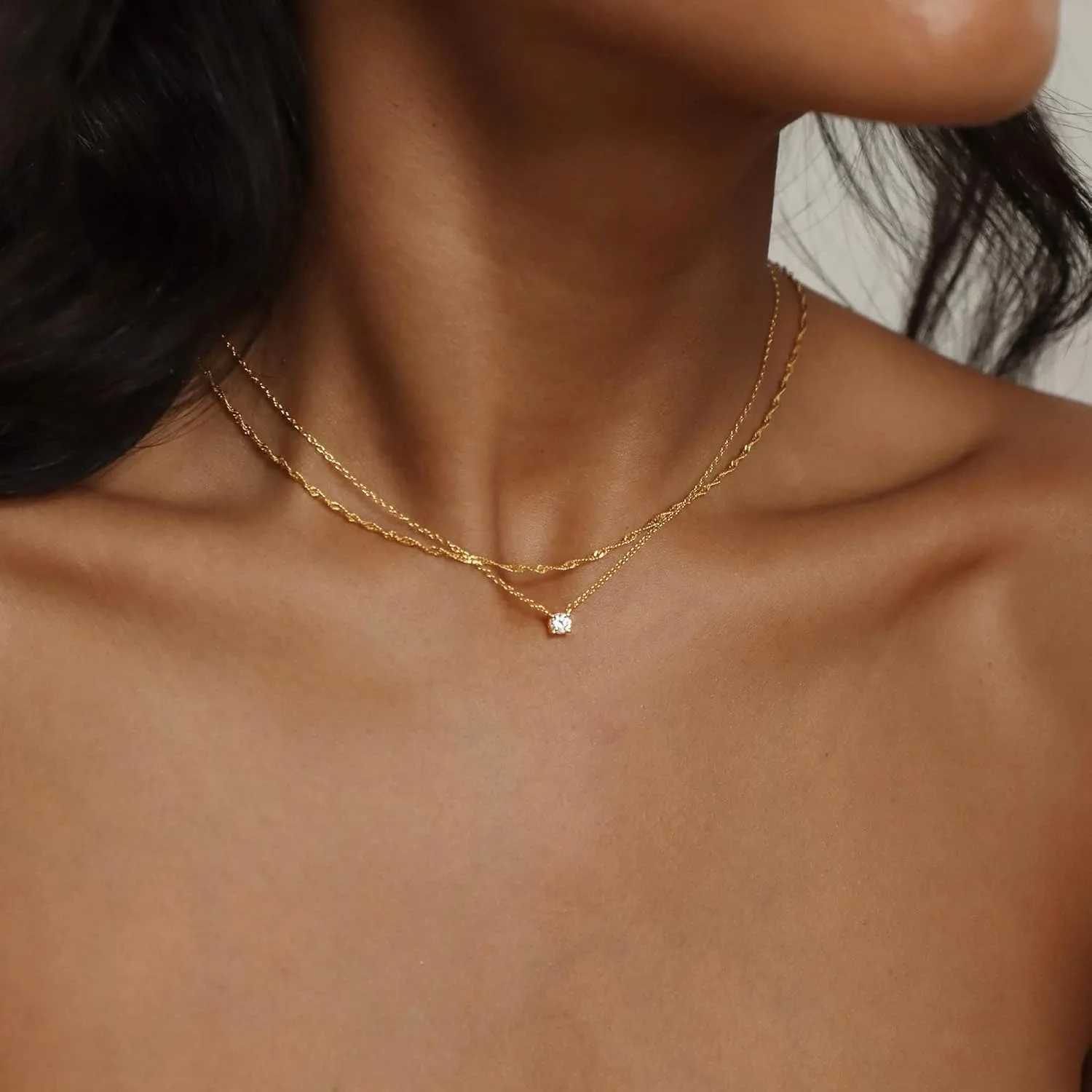 Womens Diamond Necklace K Gold/Pure Silver Necklace Simple Gold Plated Jewelry NecklaceXJ250322