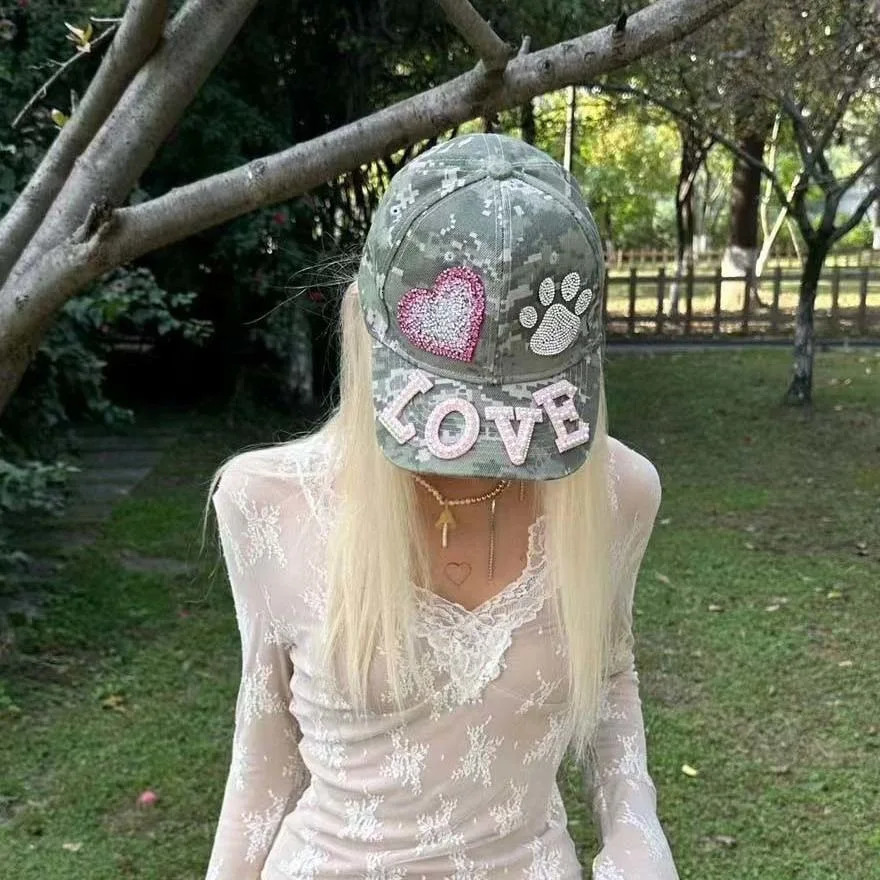 Womens Y2K accessory hat womens retro hat Y2K baseball hat funny camouflage hat 250320